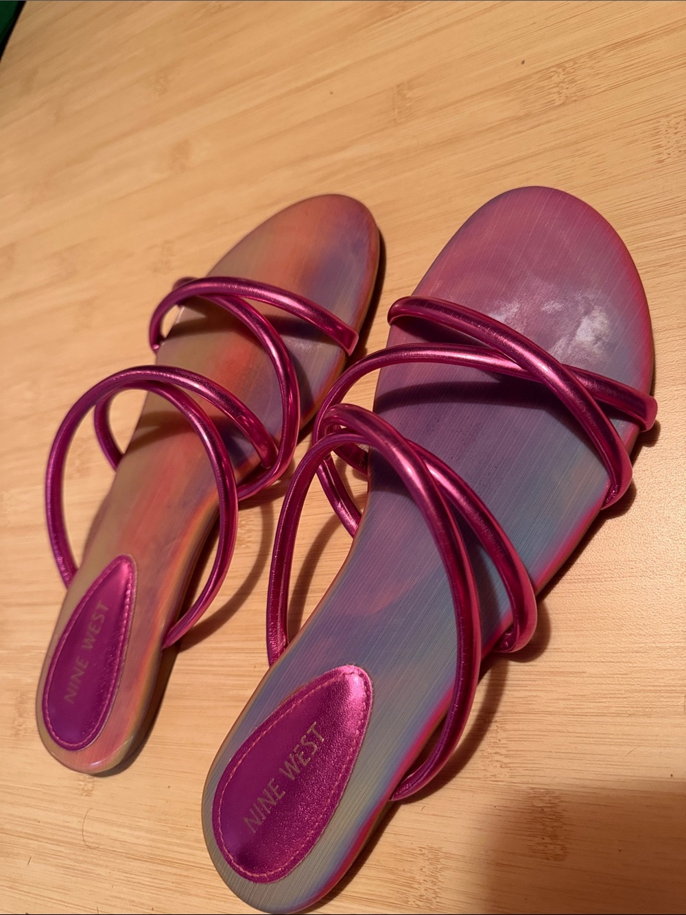 Nine West Metallic Magenta Multi-Color Strappy Slide Sandals